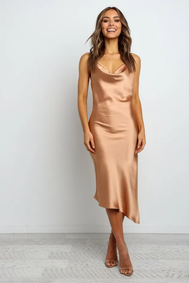Women Cyprus Dress Gold Satin Dresses Petal and Pup