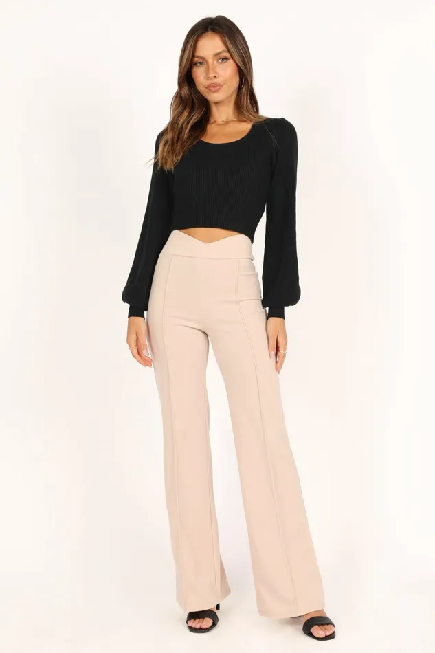 Women Daphne Crewneck Bubble Sleeve Knit Sweater Black Sweaters Petal and Pup