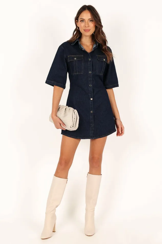 Women Denim Petal and Pup Hailey Denim Mini Dress Dark