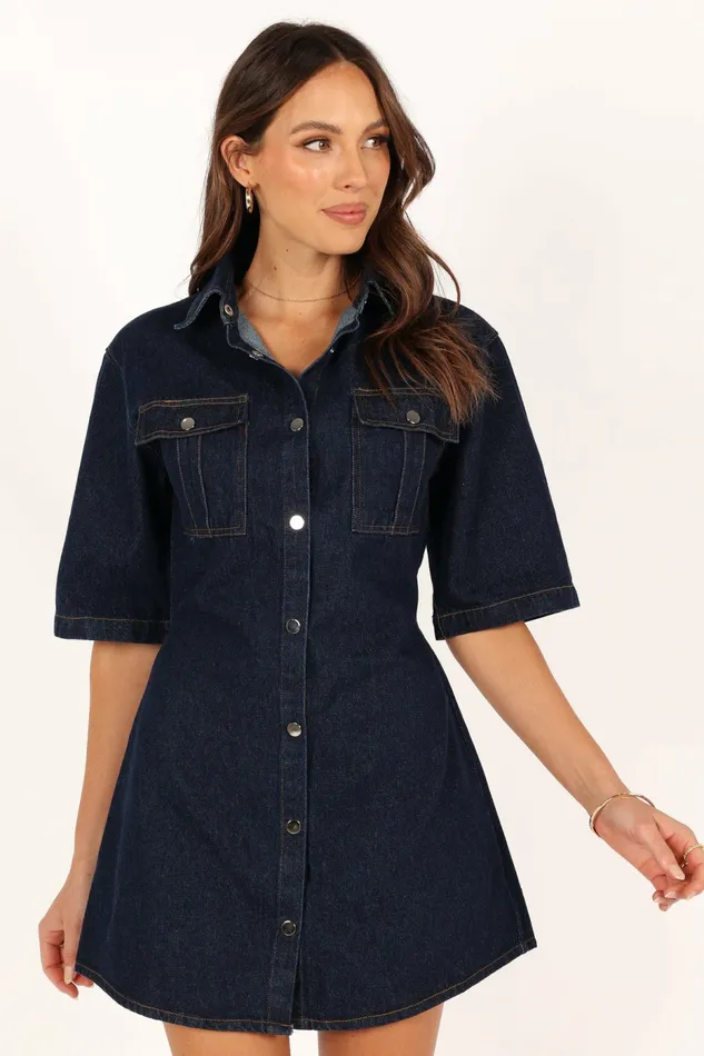 Women Denim Petal and Pup Hailey Denim Mini Dress Dark