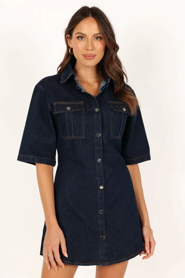 Women Denim Petal and Pup Hailey Denim Mini Dress Dark