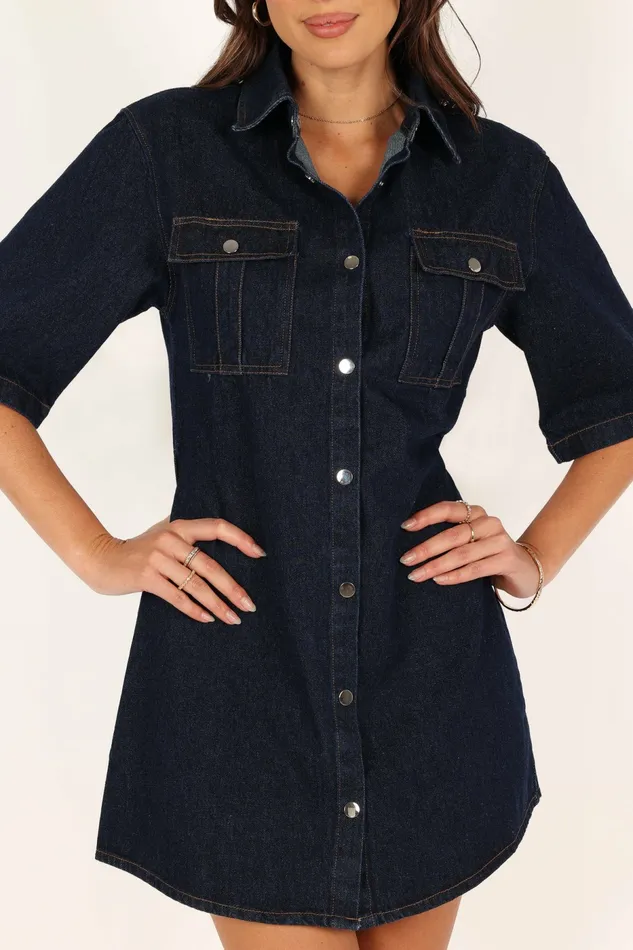Women Denim Petal and Pup Hailey Denim Mini Dress Dark