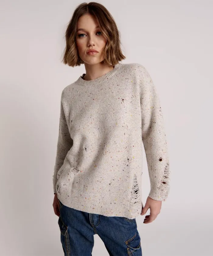 Women DISTRESSED FISHERMAN KNIT SWEATER WHITE One Teaspoon Knitwear