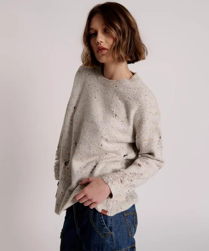 Women DISTRESSED FISHERMAN KNIT SWEATER WHITE One Teaspoon Knitwear Women DISTRESSED FISHERMAN KNIT SWEATER WHITE One Teaspoon Knitwear