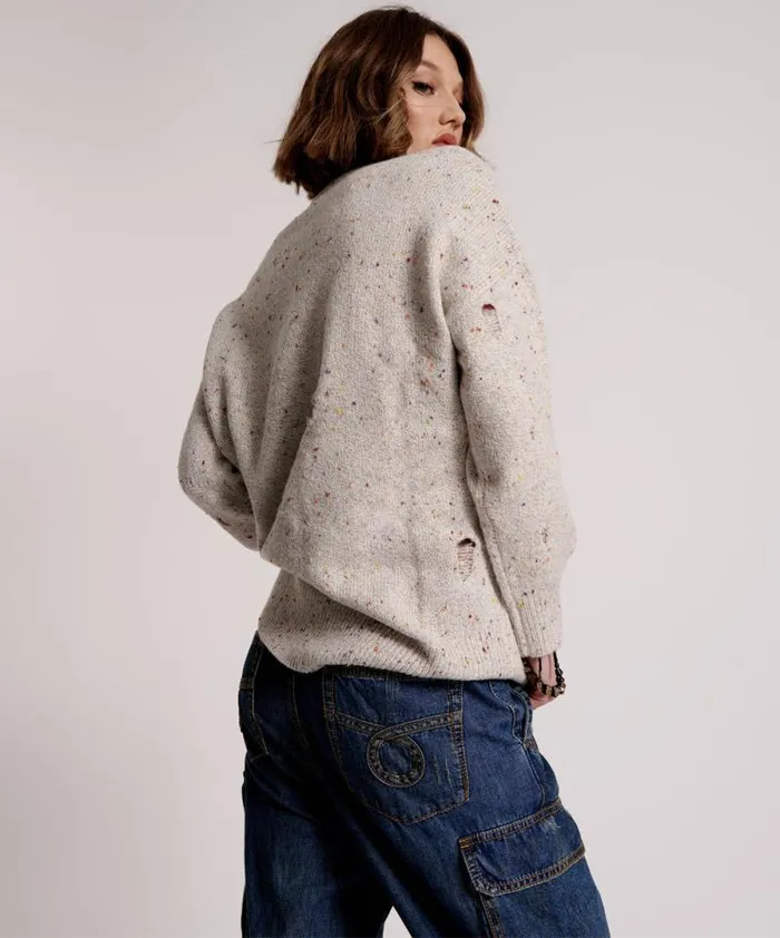 Women DISTRESSED FISHERMAN KNIT SWEATER WHITE One Teaspoon Knitwear Women DISTRESSED FISHERMAN KNIT SWEATER WHITE One Teaspoon Knitwear