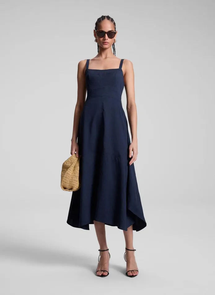 Women Dresses ALC Harlow Linen Midi Dress Navy