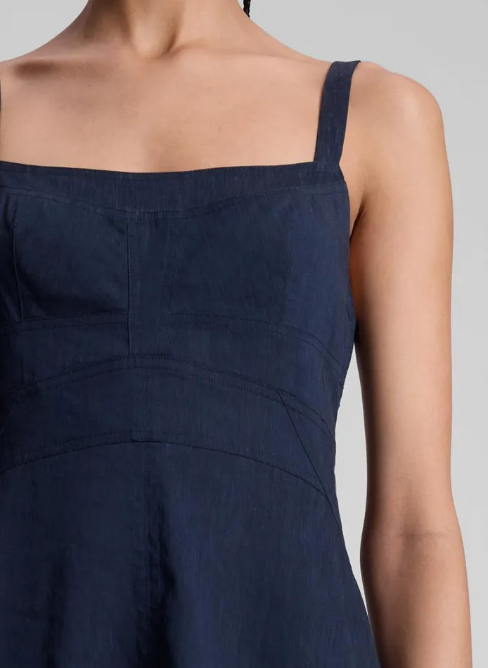 Women Dresses ALC Harlow Linen Midi Dress Navy