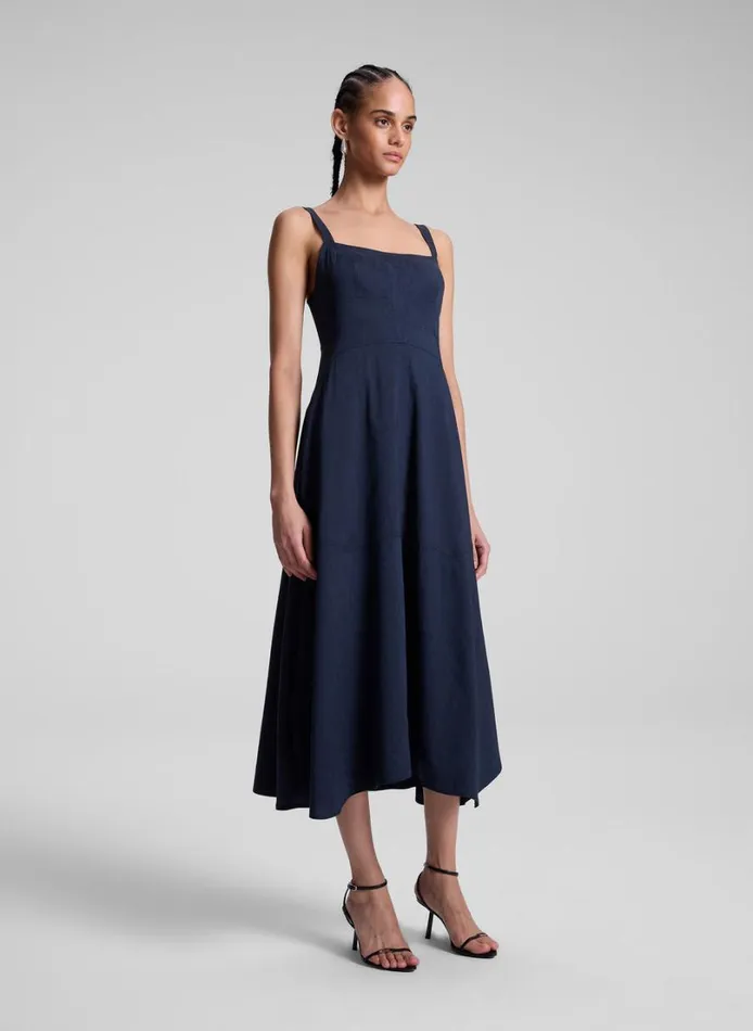Women Dresses ALC Harlow Linen Midi Dress Navy