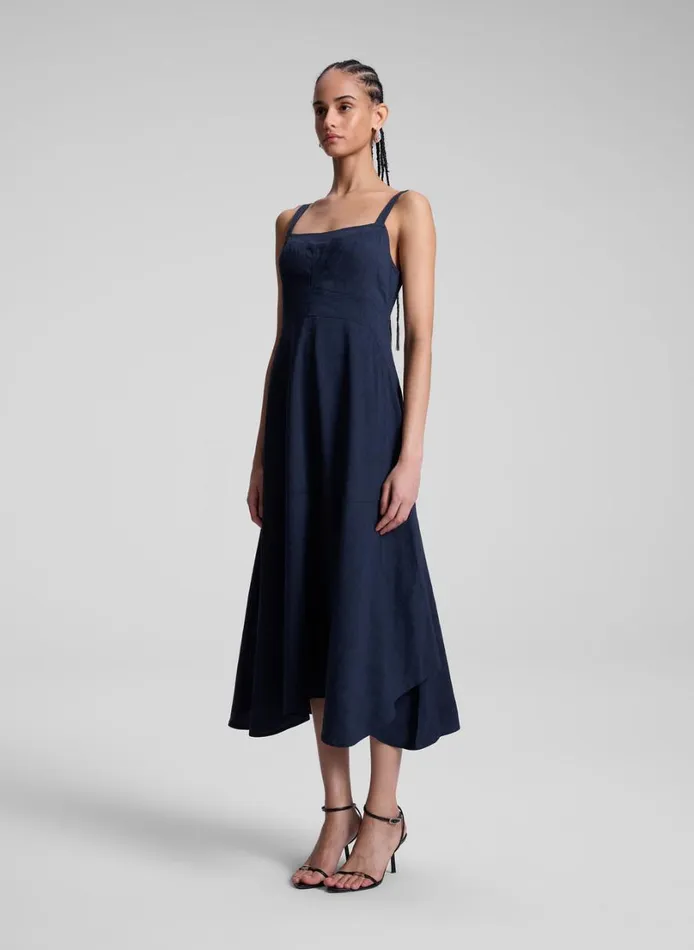Women Dresses ALC Harlow Linen Midi Dress Navy
