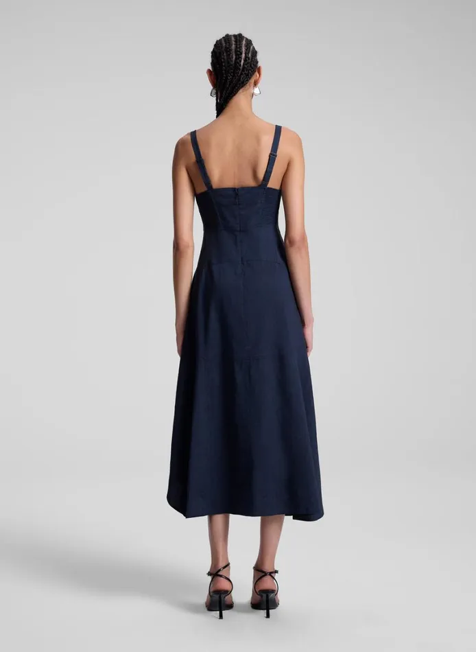 Women Dresses ALC Harlow Linen Midi Dress Navy