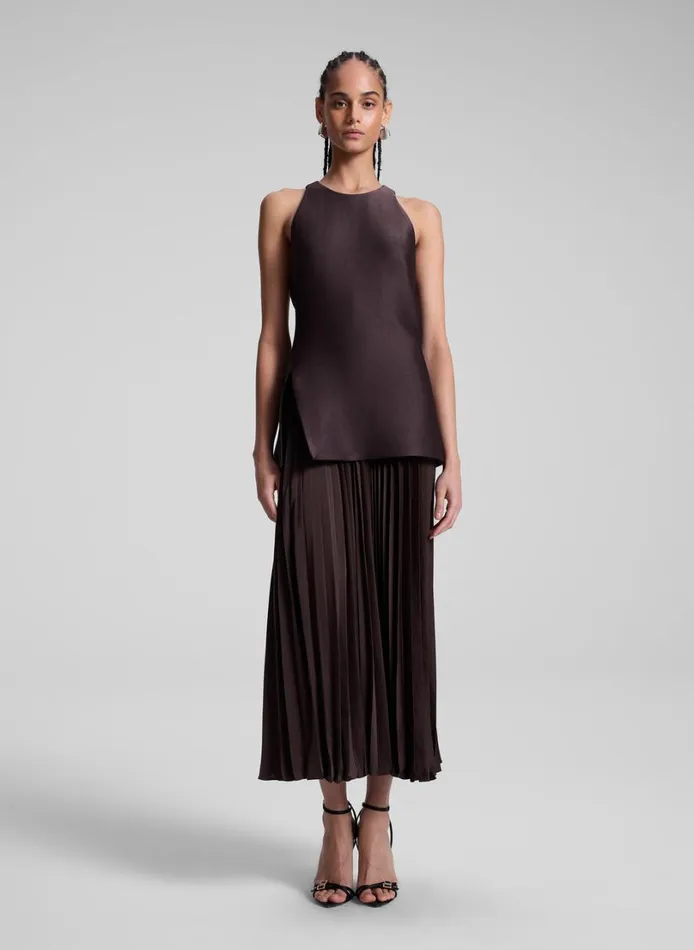 Women Dresses ALC Willow Pleated Midi Dress Chocolate Plum