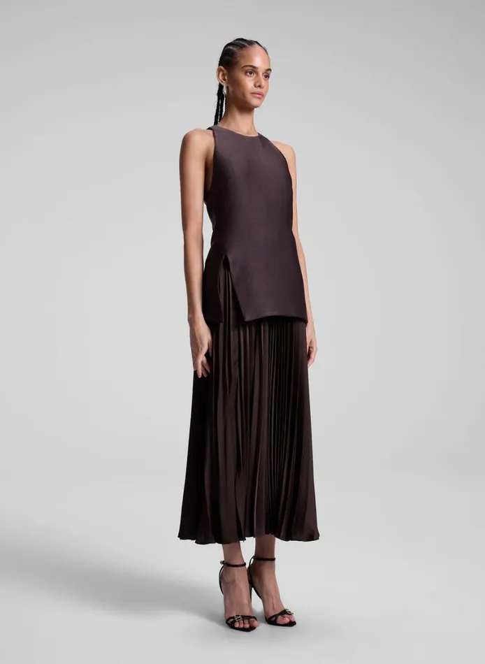Women Dresses ALC Willow Pleated Midi Dress Chocolate Plum