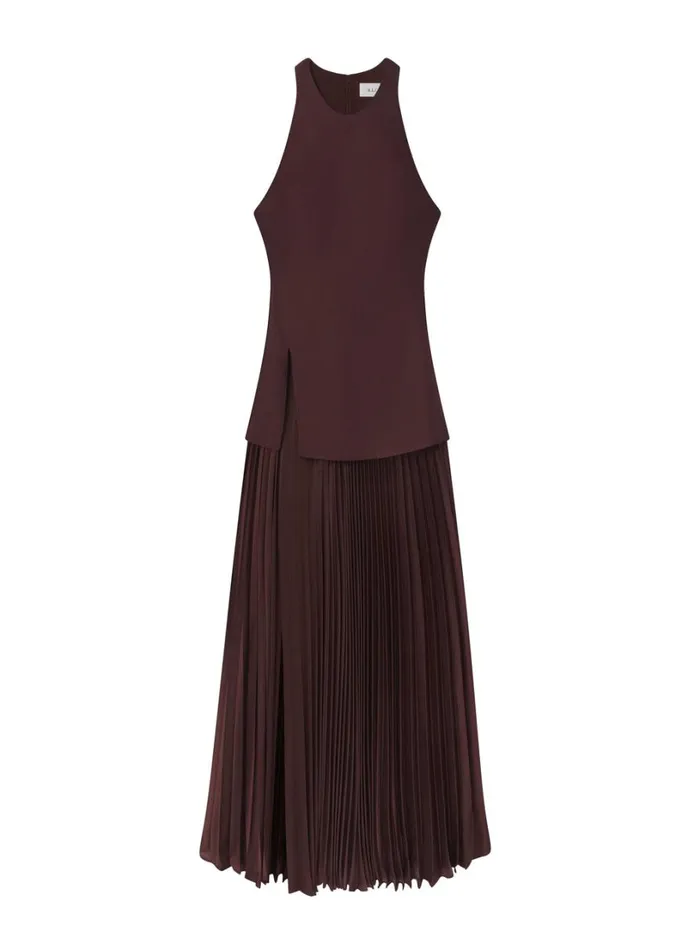 Women Dresses ALC Willow Pleated Midi Dress Chocolate Plum