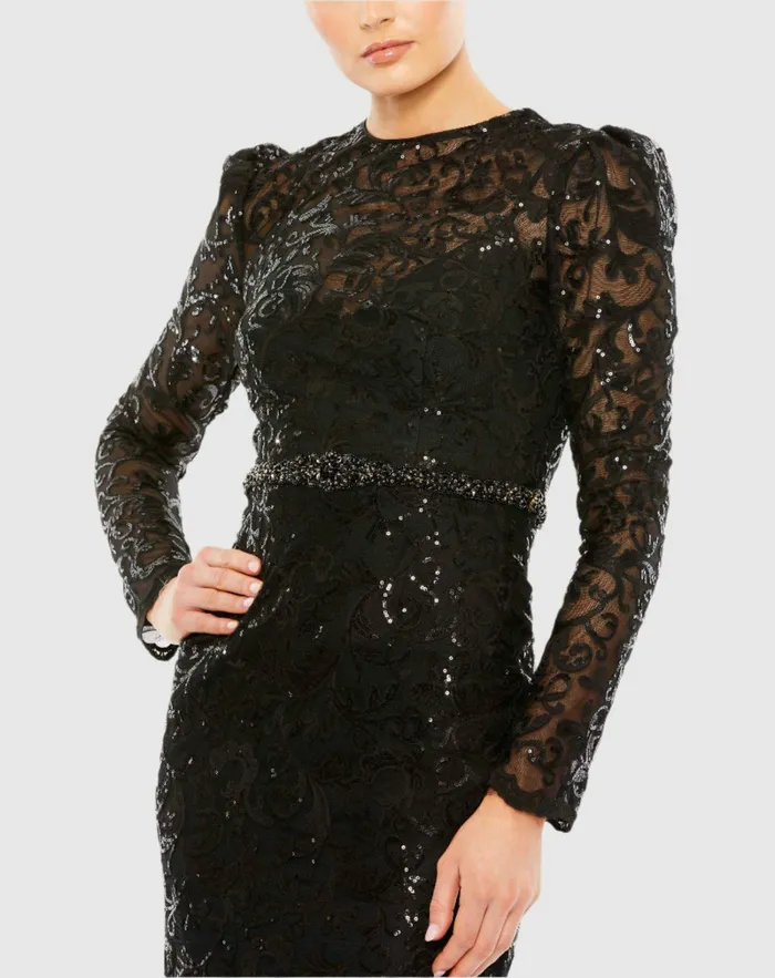 Women Embellished High Neck Long Sleeve Gown Gold Evening Gowns Mac Duggal