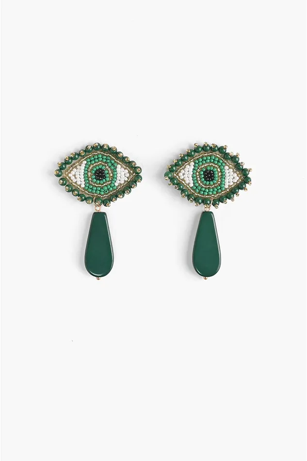 Women Emerald Evil Eye Beaded Earrings Earrings America and Beyond