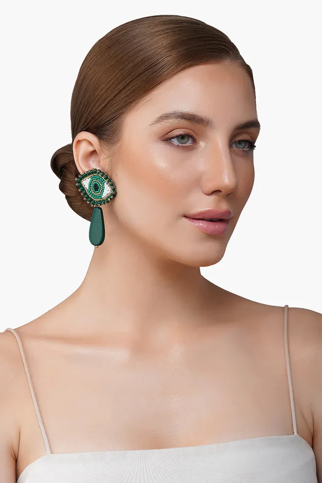 Women Emerald Evil Eye Beaded Earrings Earrings America and Beyond