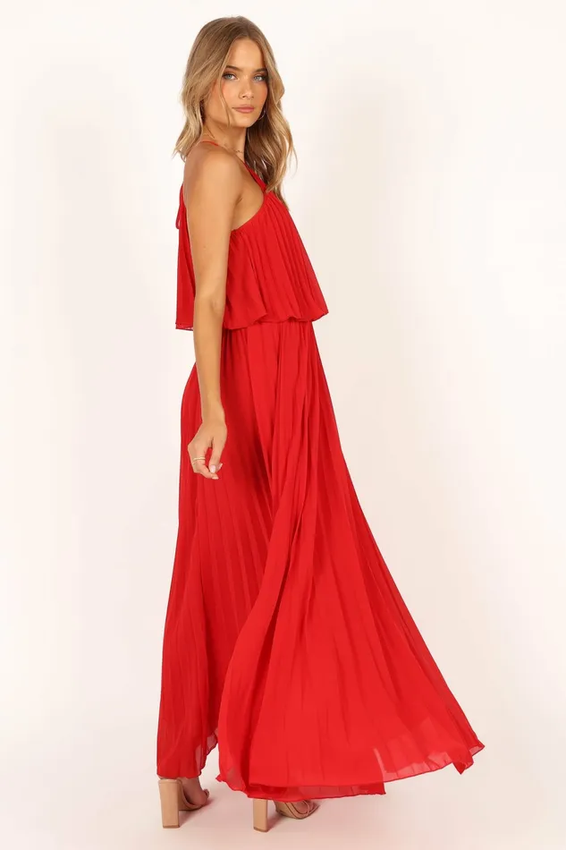 Women Event Dresses Petal and Pup Gia Pleated Halterneck Maxi Dress Red