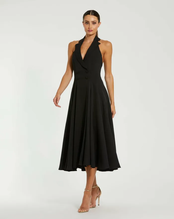 Women Every Day Dresses Mac Duggal Crepe Sleeveless Blazer Halter Midi Dress Black Women Every Day Dresses Mac Duggal Crepe Sleeveless Blazer Halter Midi Dress Black