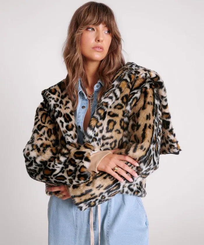 Women FAUX LEOPARD SPLIT HOOD JACKET One Teaspoon Jackets