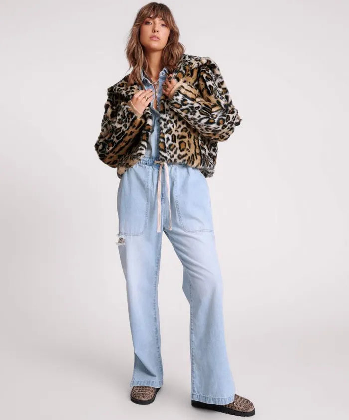 Women FAUX LEOPARD SPLIT HOOD JACKET One Teaspoon Jackets Women FAUX LEOPARD SPLIT HOOD JACKET One Teaspoon Jackets