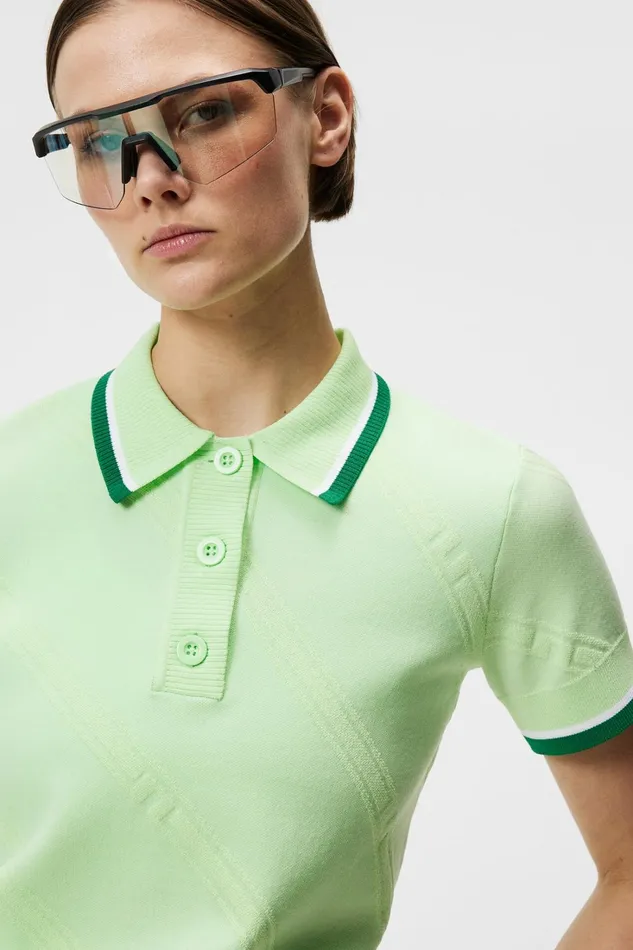 Women Feline Knitted Shirt Patina Green JLindeberg Polo Shirts Women Feline Knitted Shirt Patina Green JLindeberg Polo Shirts
