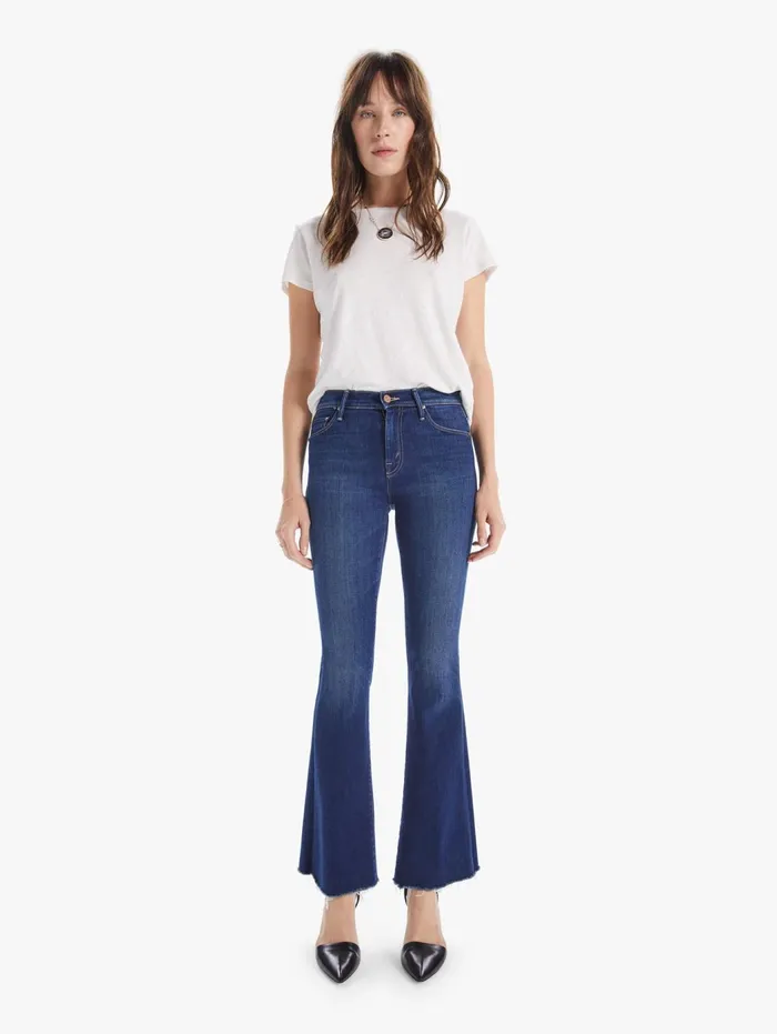 Women Flare Mother Denim The Weekender Fray Dark Blue