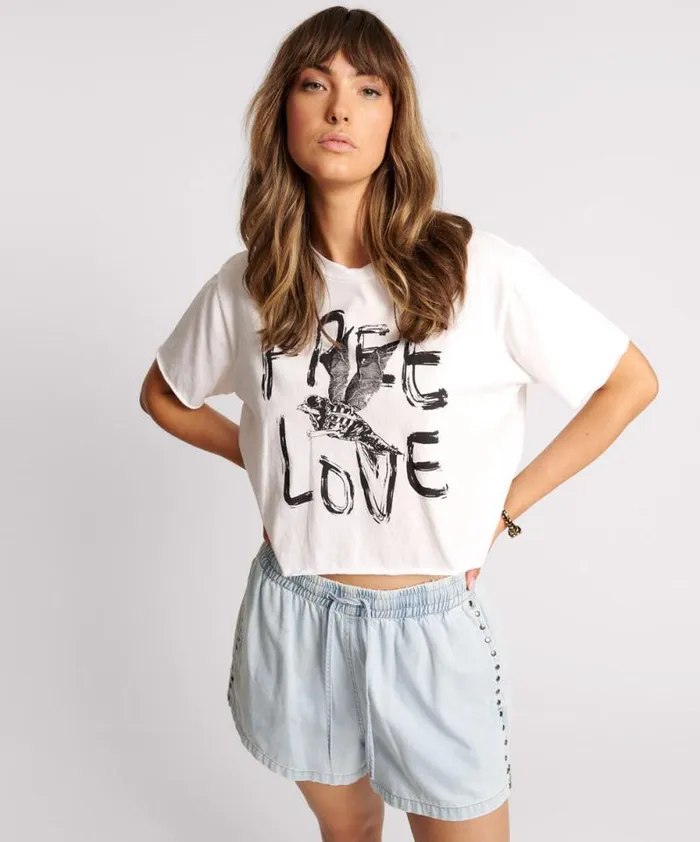 Women FREE LOVE CROPPED TEE One Teaspoon Basic Tees