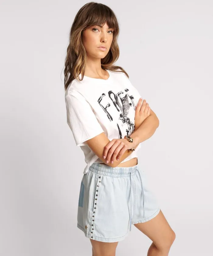 Women FREE LOVE CROPPED TEE One Teaspoon Basic Tees Women FREE LOVE CROPPED TEE One Teaspoon Basic Tees