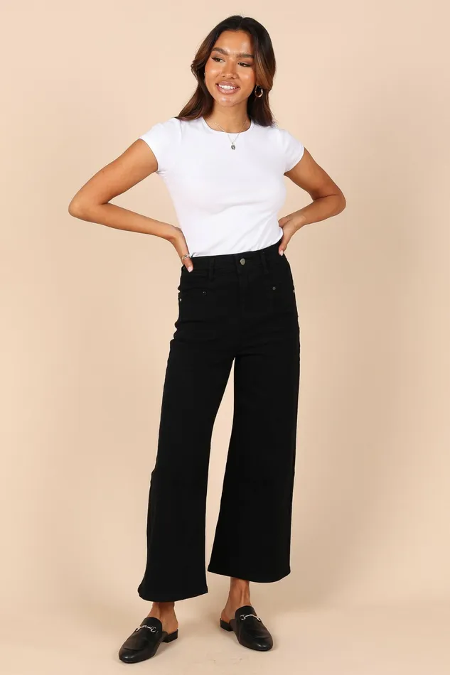 Women Georgette High Waisted Straight Leg Pants Black Pants Petal and Pup