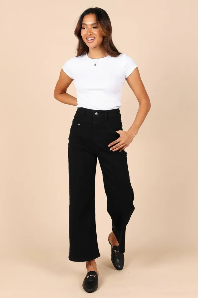 Women Georgette High Waisted Straight Leg Pants Black Pants Petal and Pup