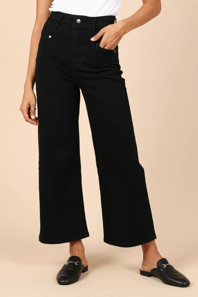 Women Georgette High Waisted Straight Leg Pants Black Pants Petal and Pup