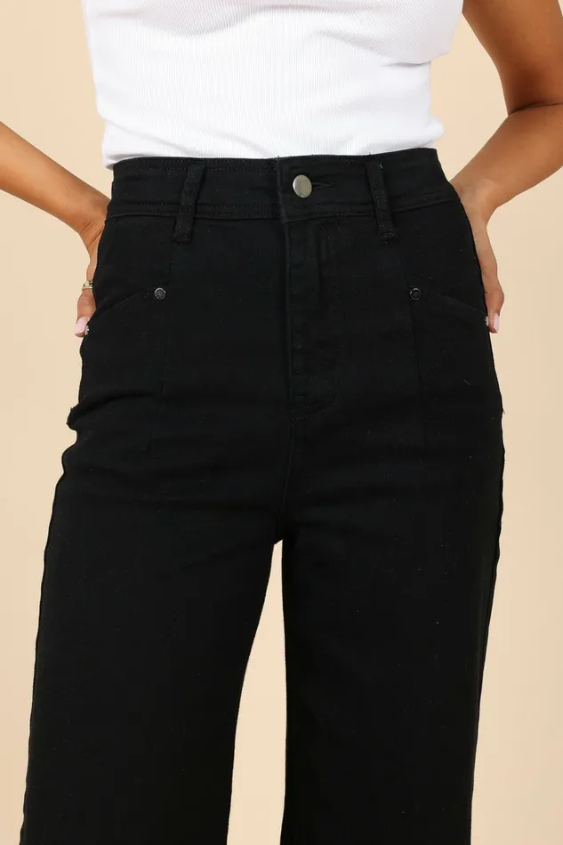 Women Georgette High Waisted Straight Leg Pants Black Pants Petal and Pup