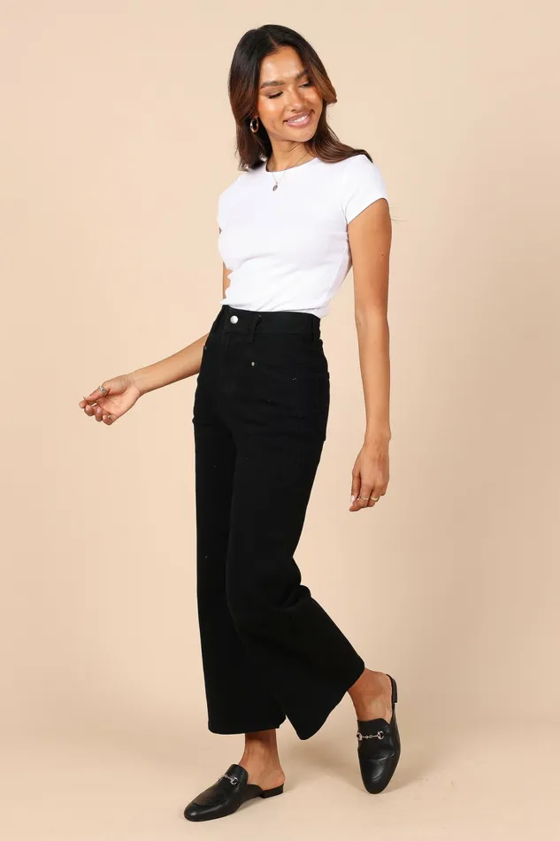 Women Georgette High Waisted Straight Leg Pants Black Pants Petal and Pup