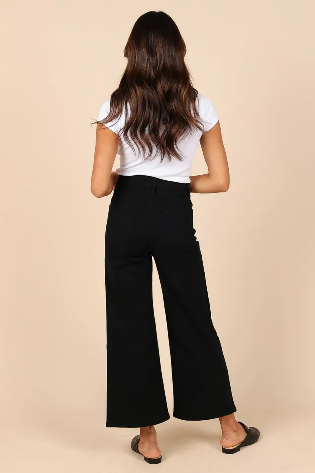 Women Georgette High Waisted Straight Leg Pants Black Pants Petal and Pup