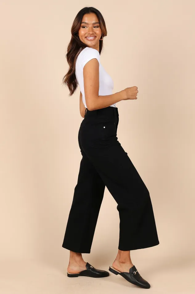 Women Georgette High Waisted Straight Leg Pants Black Pants Petal and Pup