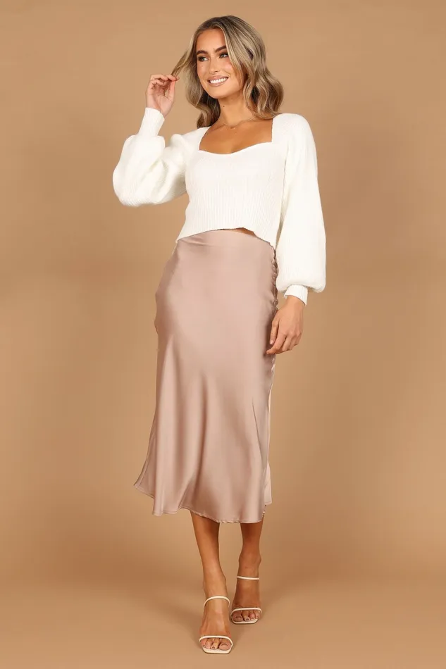 Women Gia Sweetheart Neck Bell Sleeve Knit Sweater White Sweaters Petal and Pup