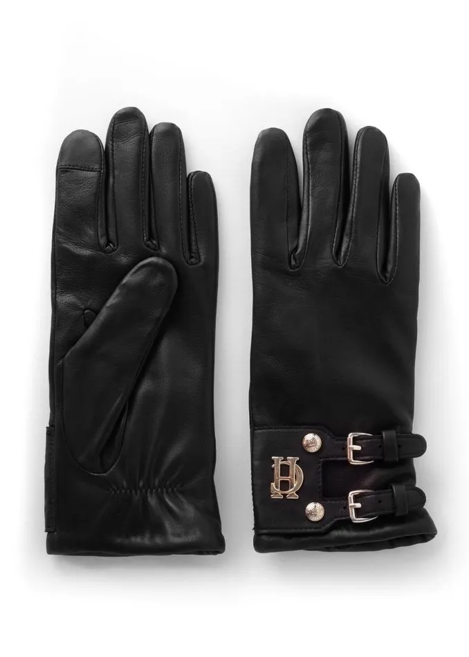 Women Gloves Holland Cooper Monogram Leather Gloves Black