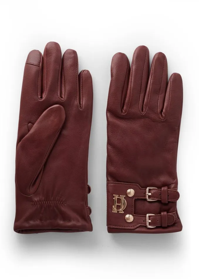 Women Gloves Holland Cooper Monogram Leather Gloves Chocolate