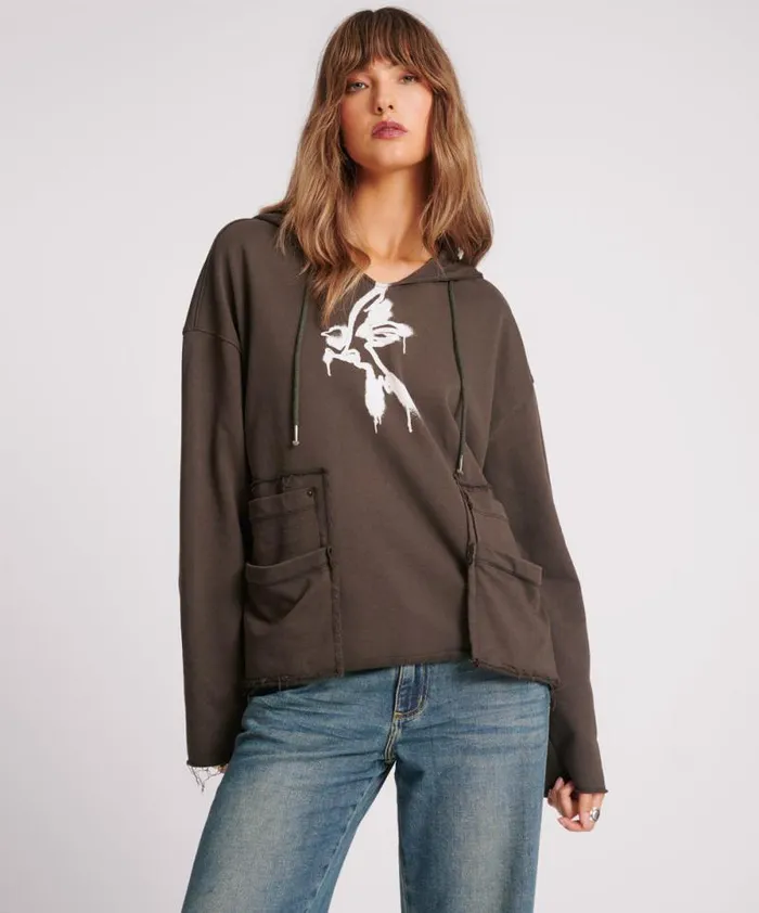 Women GRAFFITI BIRD OVERSIZED POCKET HOODIE One Teaspoon Hoodies And Sweats