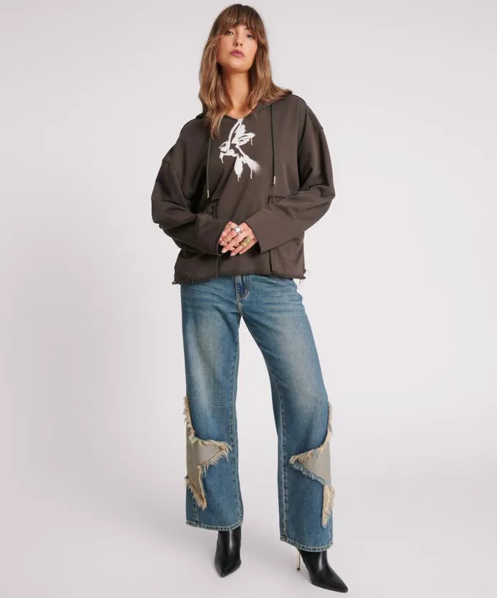 Women GRAFFITI BIRD OVERSIZED POCKET HOODIE One Teaspoon Hoodies And Sweats