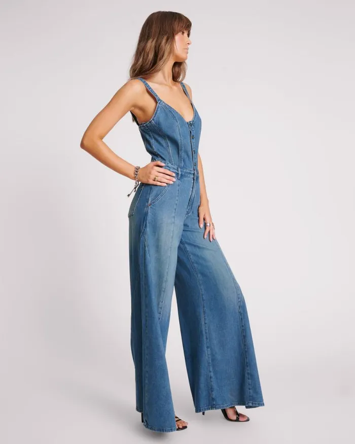 Women GRITTY BLUE FREIDA FIT N FLARE DENIM JUMPSUIT One Teaspoon Denim Jumpsuits Women GRITTY BLUE FREIDA FIT N FLARE DENIM JUMPSUIT One Teaspoon Denim Jumpsuits