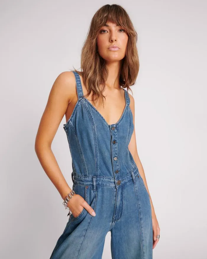 Women GRITTY BLUE FREIDA FIT N FLARE DENIM JUMPSUIT One Teaspoon Denim Jumpsuits Women GRITTY BLUE FREIDA FIT N FLARE DENIM JUMPSUIT One Teaspoon Denim Jumpsuits