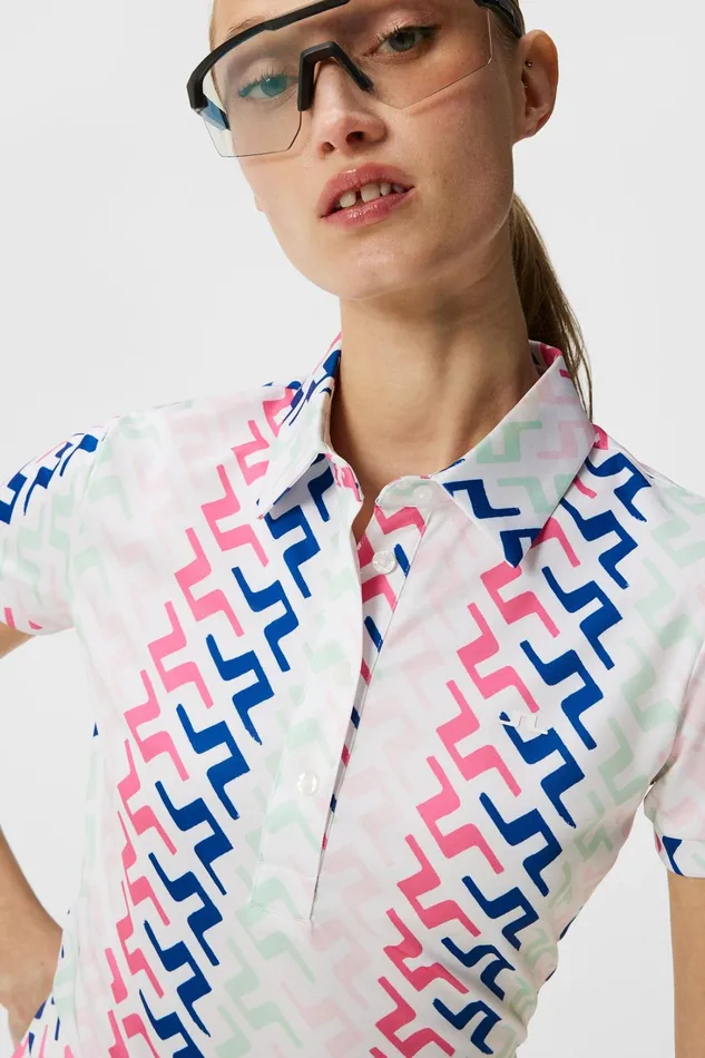 Women Hailey Print Polo Pink Painted Bridge JLindeberg Polo Shirts Women Hailey Print Polo Pink Painted Bridge JLindeberg Polo Shirts