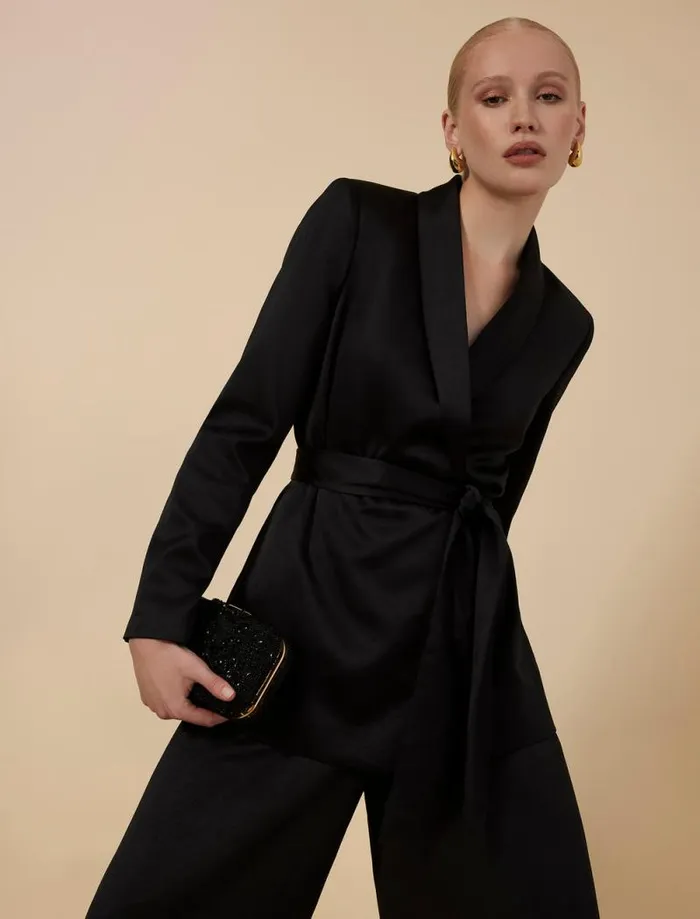 Women Harrison Satin Blazer Black BCBG Suiting