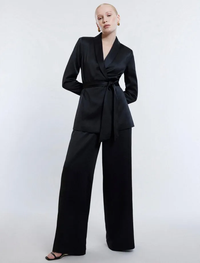 Women Harrison Satin Blazer Black BCBG Suiting Women Harrison Satin Blazer Black BCBG Suiting