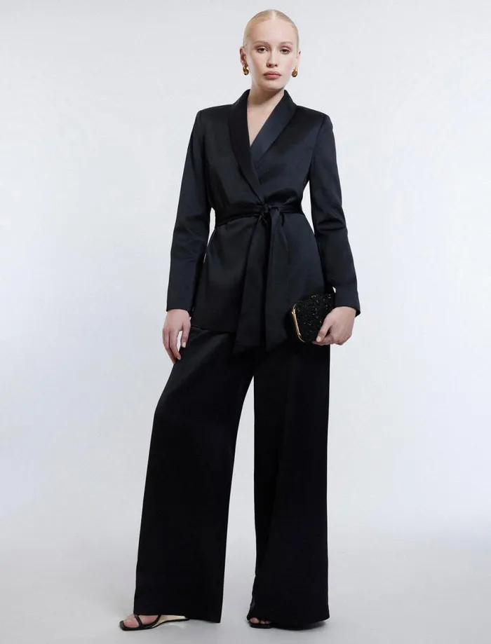 Women Harrison Satin Blazer Black BCBG Suiting Women Harrison Satin Blazer Black BCBG Suiting