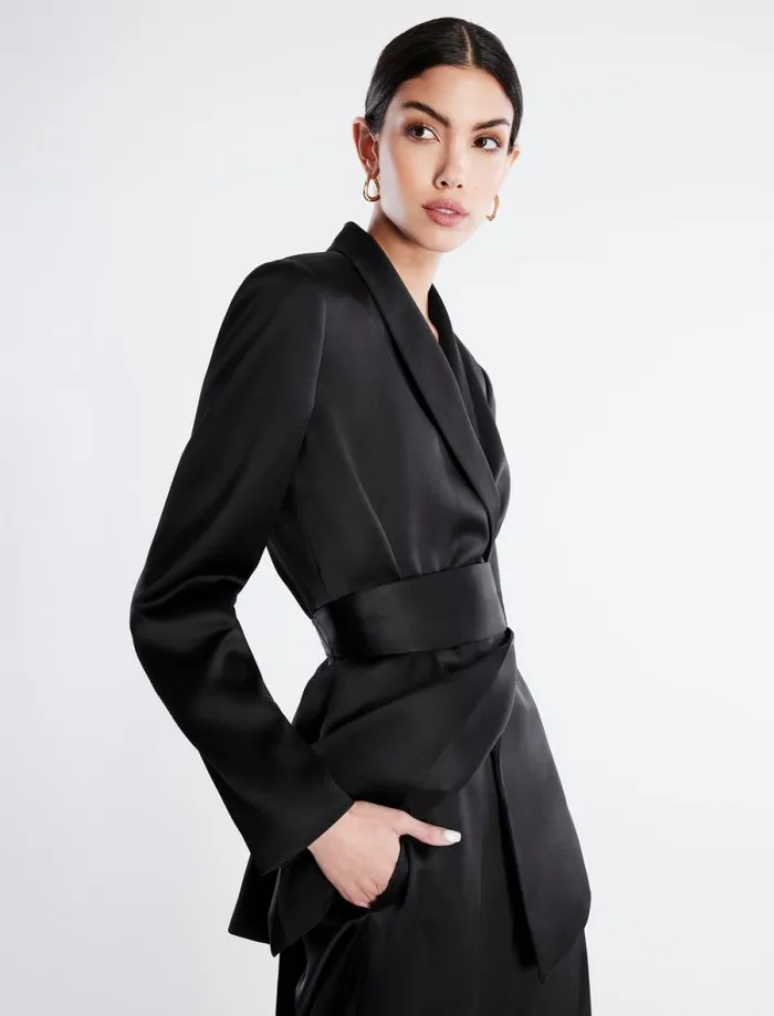 Women Harrison Satin Blazer Black BCBG Suiting Women Harrison Satin Blazer Black BCBG Suiting