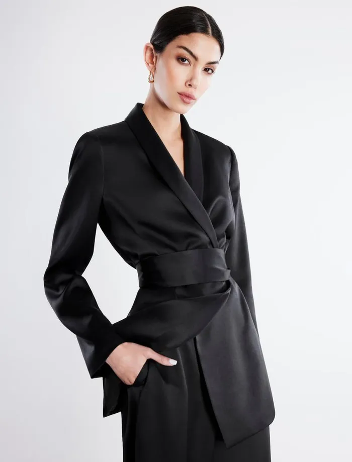 Women Harrison Satin Blazer Black BCBG Suiting Women Harrison Satin Blazer Black BCBG Suiting