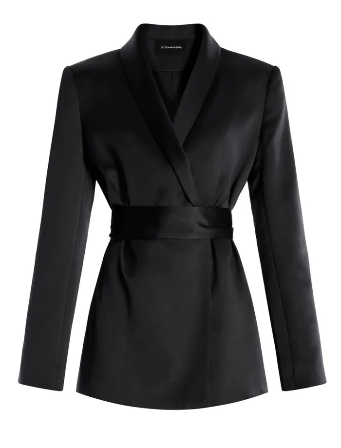 Women Harrison Satin Blazer Black BCBG Suiting Women Harrison Satin Blazer Black BCBG Suiting