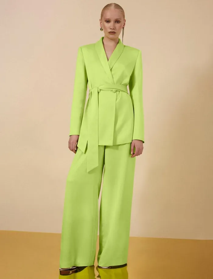 Women Harrison WideLeg Satin Trouser Lime Punch BCBG Suiting